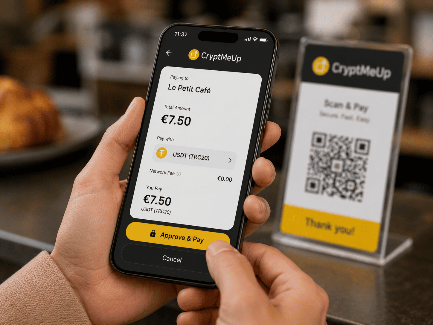 CryptMeUp ödemesinde müşteri onayı ve ödeme işlemini onaylıyor